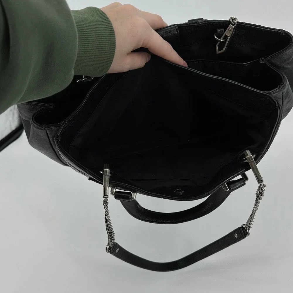 Rebecca Minkoff Je T'aime Work Tote Shoulder Bag Black‎ Diamond Stitched Leather